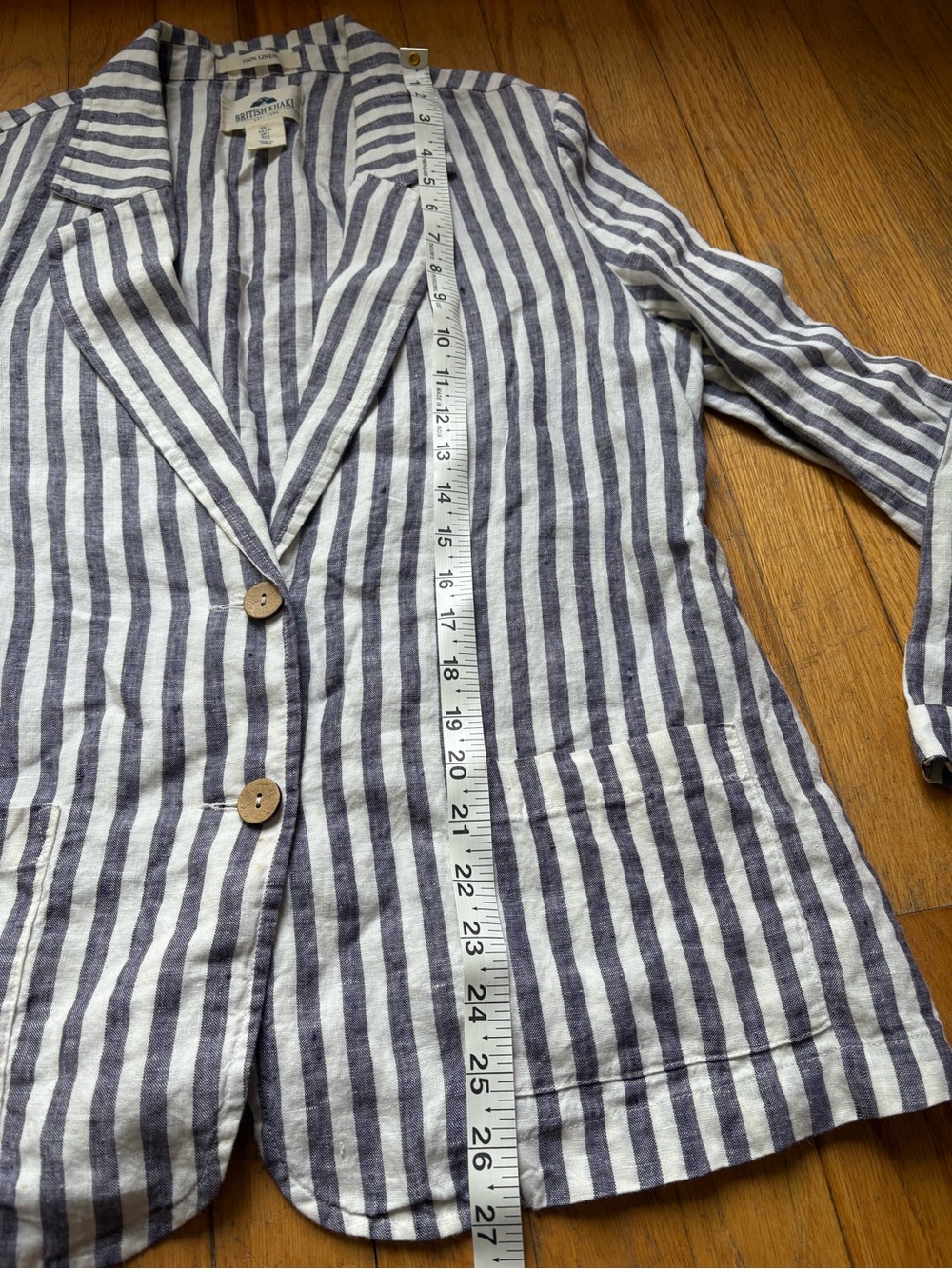 British Khaki 100% Linen Striped Blazer - Picture 7 of 9